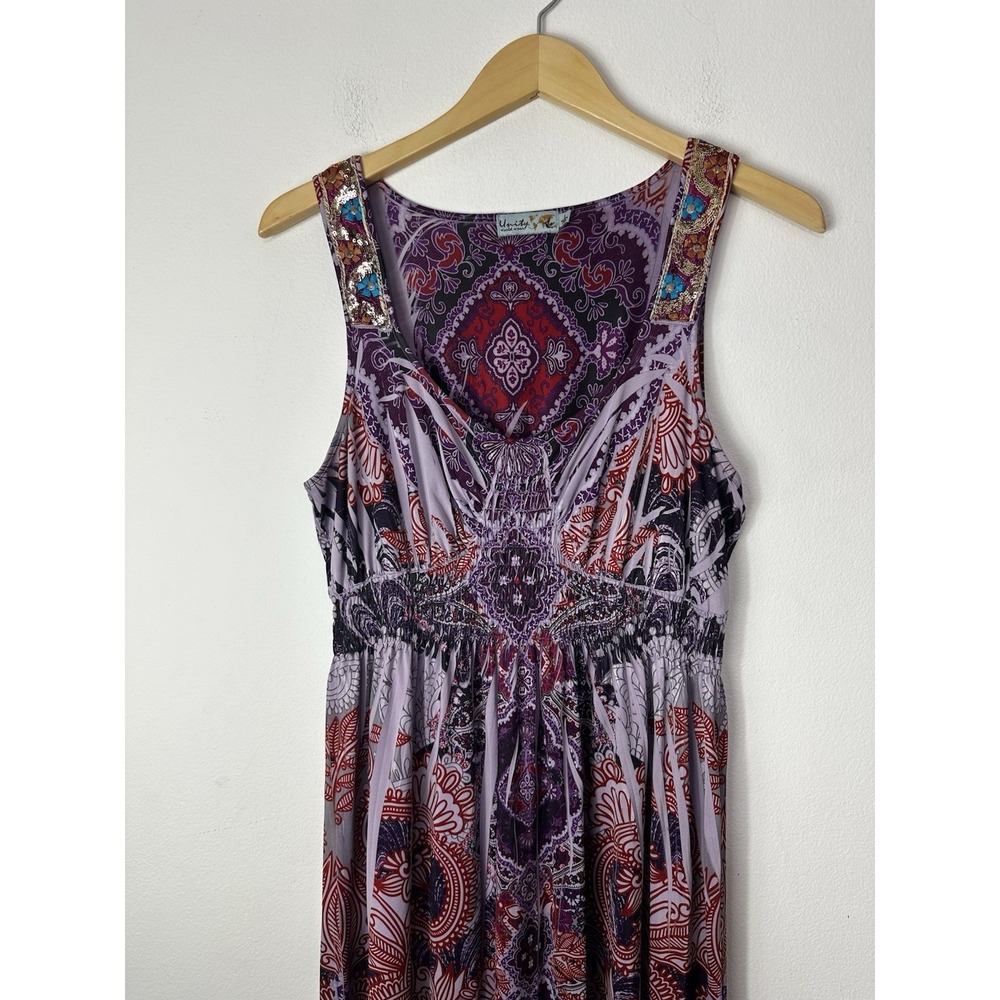 Unity World Wear Dress Embroidered Boho Festival Purple Paisley Floral Womens L - Picture 5 of 9